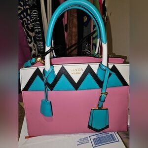 Prada Pink and Teal Satchel Saffiano Learher Tophandle And CROSSBODY